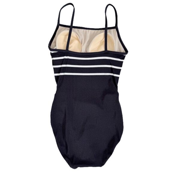 [Adrienne Vittadini] Navy Charcoal Striped Vintage Y2K Belted Swimsuit NWT Sz 6 - Picture 2 of 9